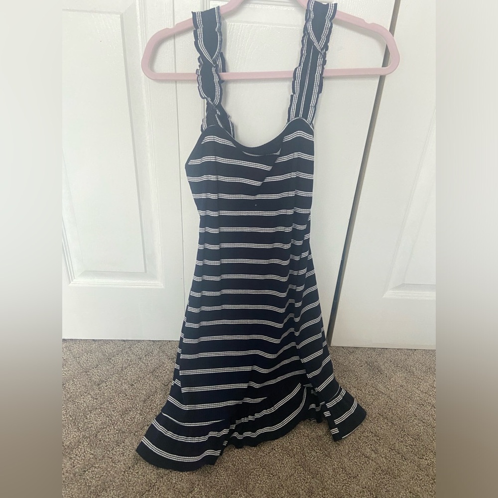 Navy Striped Ruffled Mini Dress